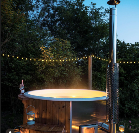 Premium Scandinavian Wood -Fired Eco Hot Tub with Fiberglass Liner, Jets & Light 5-7 person