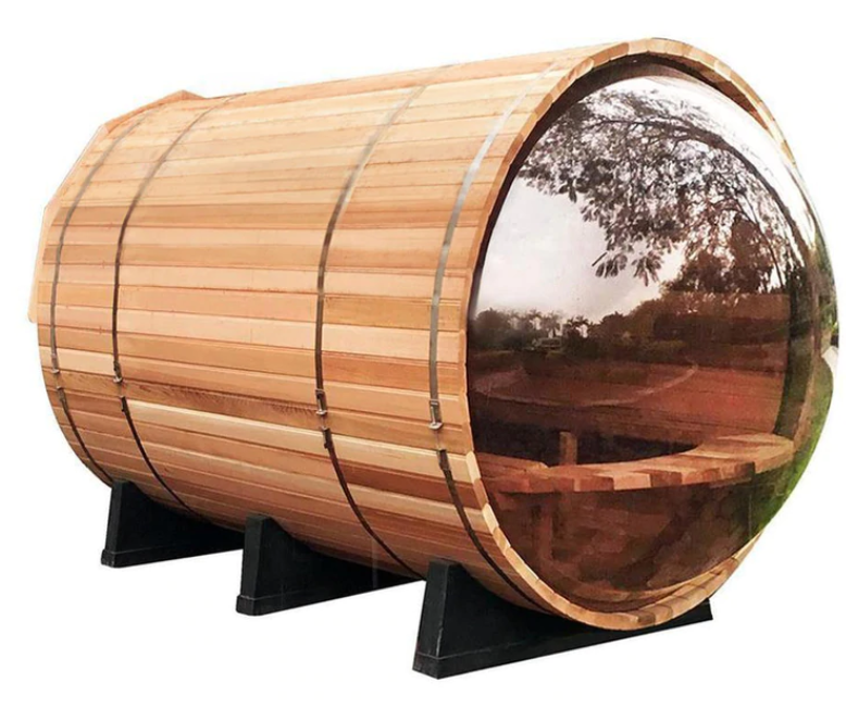 Panoramic Canadian Legacy Red Cedar Barrel Sauna  - 8' model for 6-8 People