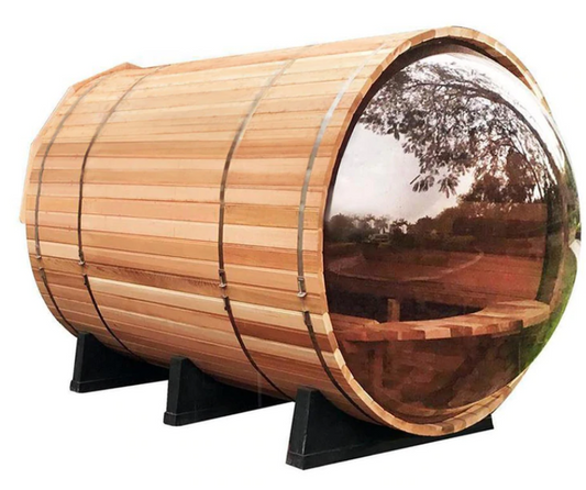 Panoramic Canadian Legacy Red Cedar Barrel Sauna - 6' model for 4-6 People