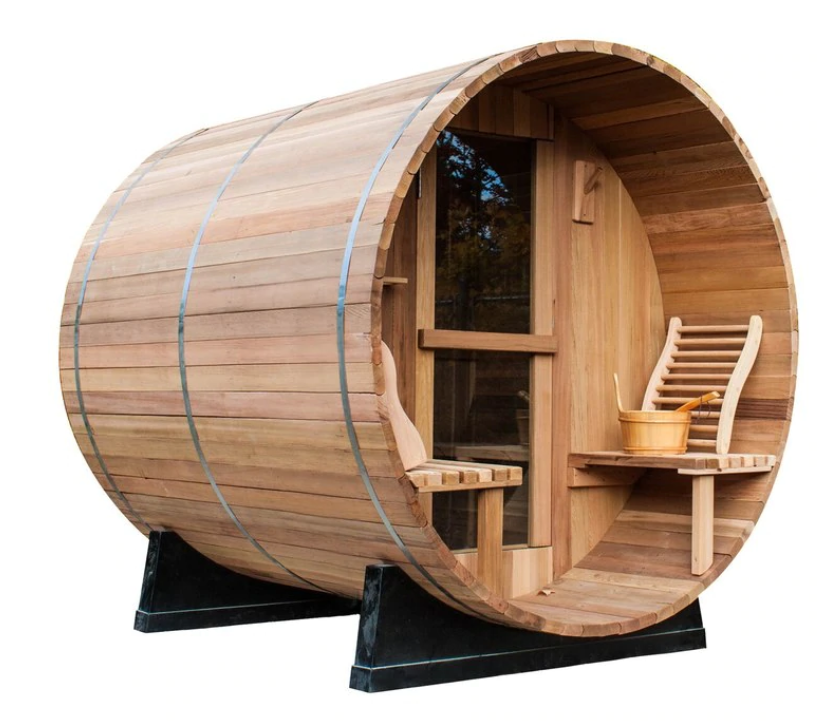 Canadian Legacy Red Cedar Barrel Sauna with Porch 6' x 6'- 2-4 Person