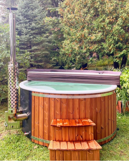 Scandinavian Wood -Fired Eco Hot Tub with Fiberglass Liner, 5-7 person